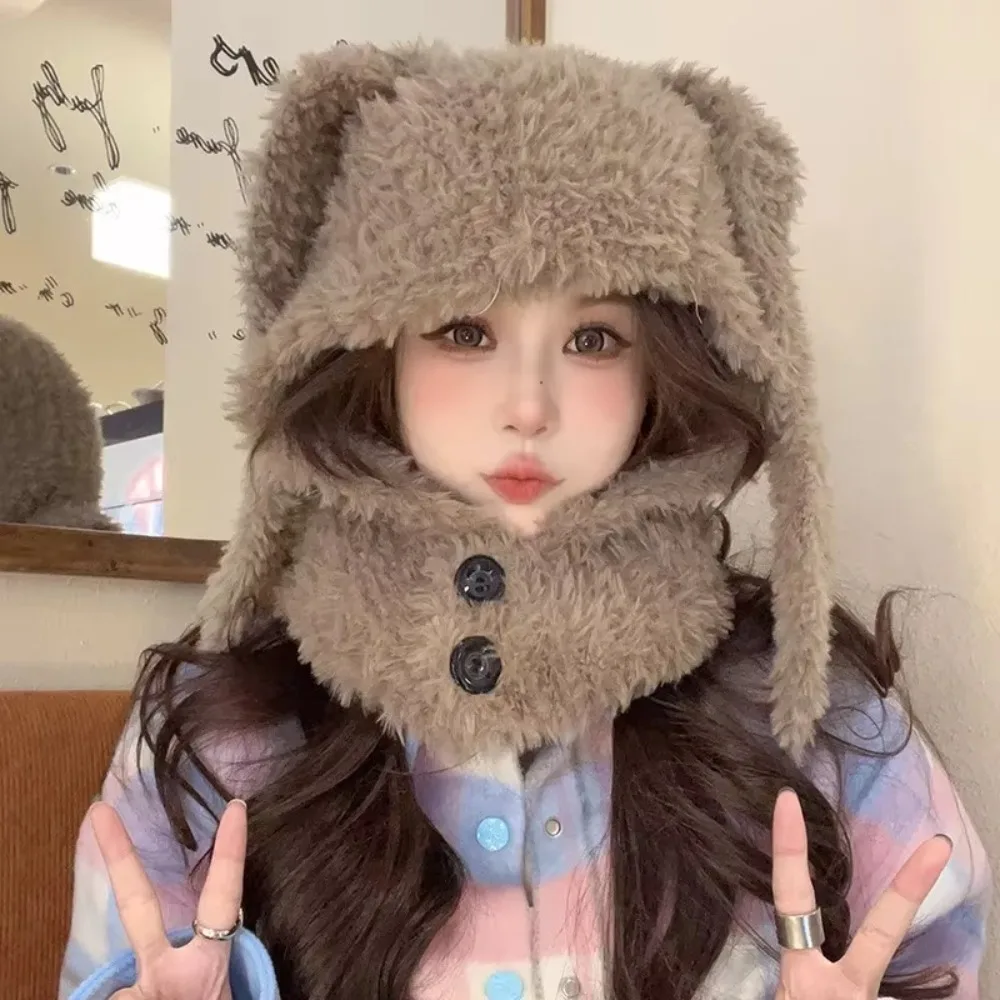 

Cute Long Ears Plush Bomber Hats Warm Ear Protection Balaclava Caps Beanie Caps