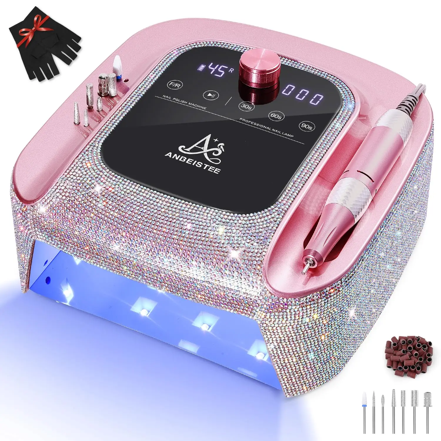 

2-in-1 Nail Drill & UV Lamp, 45000 RPM Rechargeable Electric Nail File, Fast Nail Dryer for Salon Home