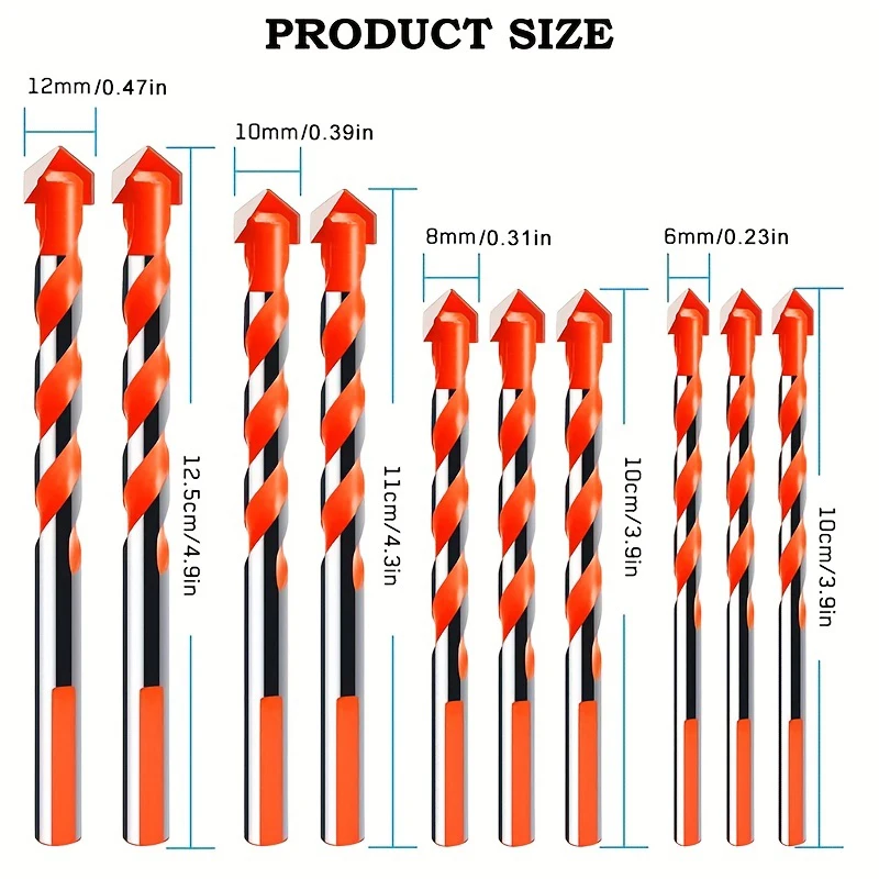 Brocas de piezas para perforación de Metal duro, acero, azulejo, hormigón, vidrio, ladrillo, madera, juego de brocas centrales de 6-12mm, 10 unidades