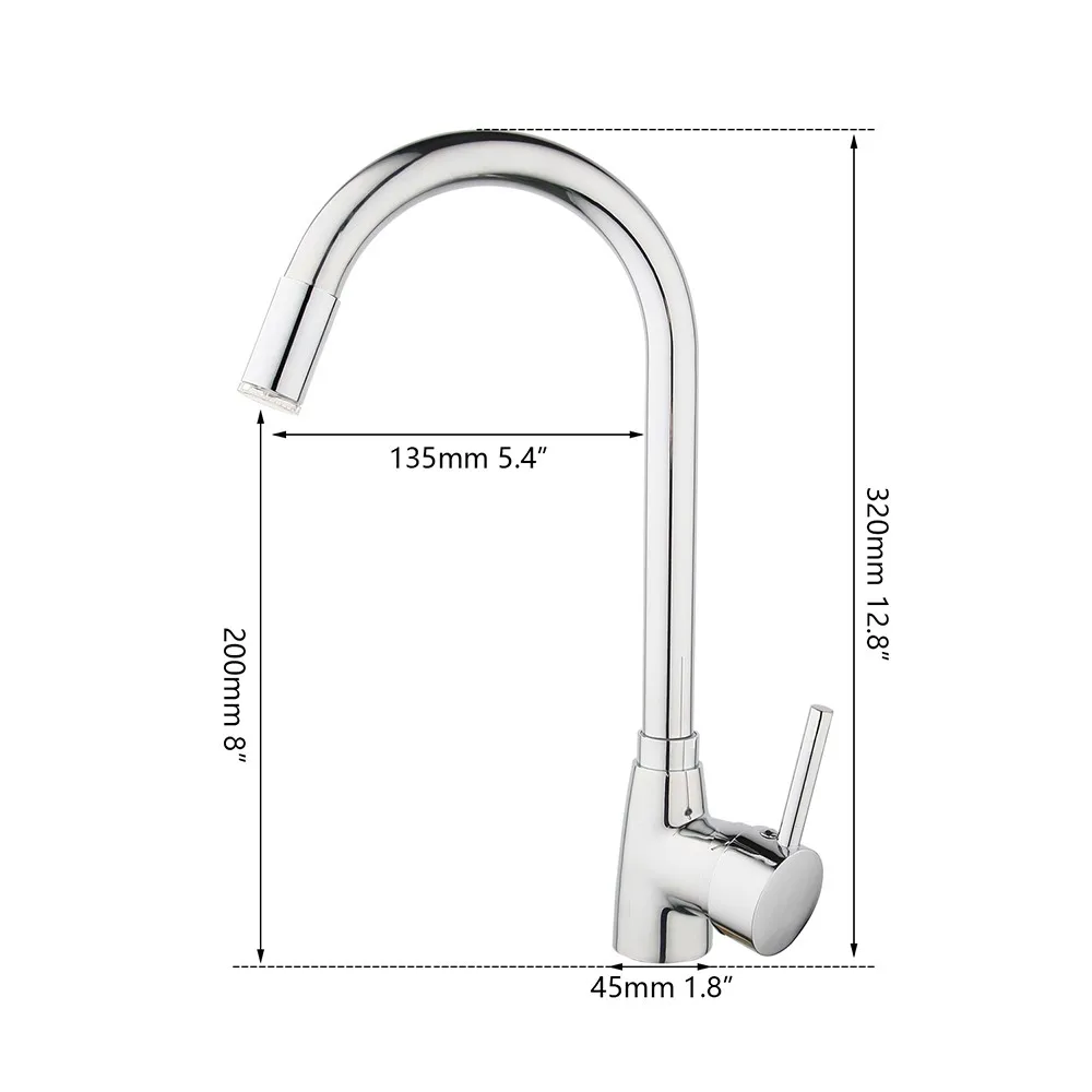 YANKSMART LED Light Chrome Polished Kitchen Faucet Basin Sink Single Handle Deck Mounted Faucets Cold And Hot Mixer Water Tap