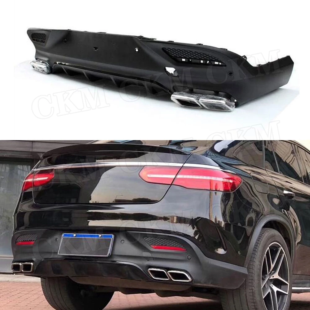 High Quality PP Rear Lip Diffuser with Exhaust Tips For Benz GLE Class W292 C292 GLE63 AMG Coupe 2016-2018 Bumper Guard