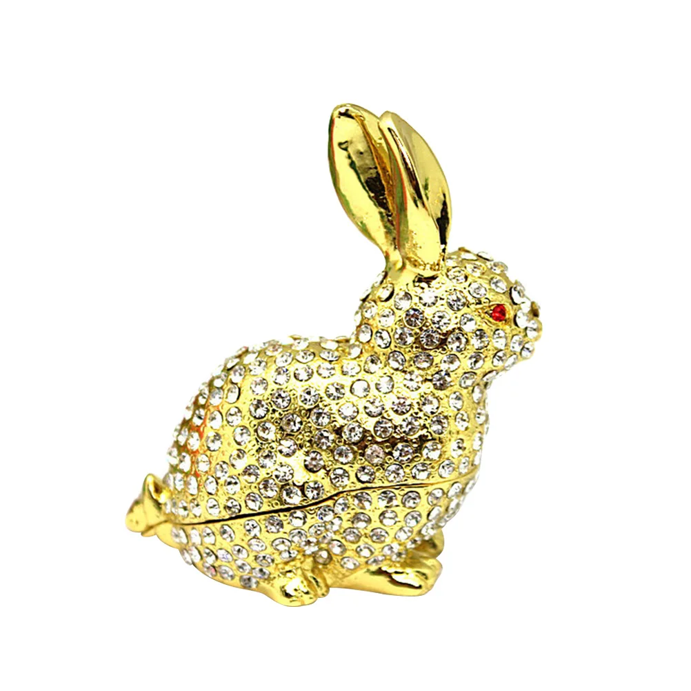 Metal Decorative Rabbit Jewelry Rabbit Box Trinket Animal Jewelry Holder Organizer Desk Decor Gift Animal Case