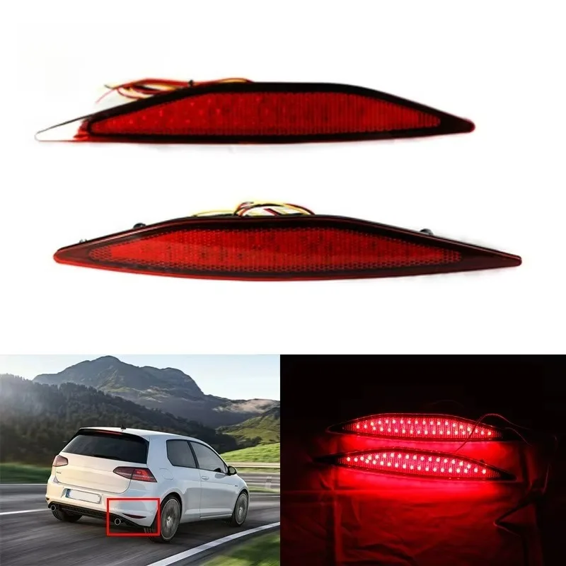 Popu For  Pair with Reflective Stripe Rear Bumper Reflector No Light Red Lens  VW Golf MK7 VII 2013-2017 L and R