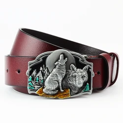 Hebilla de tótem de lobo salvaje, cabeza de Lobo, cinturón de cuero de piel Real, Lobo, luna llena, lobos, Aullador, cinturón para hombres, regalos