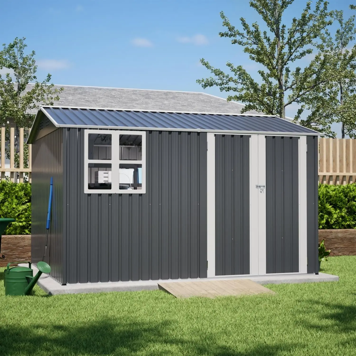 10x8FT Metal Storage Shed with Window & Lockable Doors Weather-Resistant Garden Backyard Patio Tool Shed, Customized