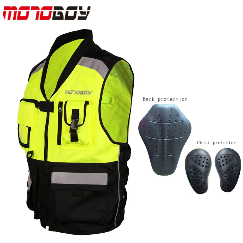 Multi-pocket MOTOBOY Men's Motorcycle riding reflective vest safety 600D Oxford motorbike jacket CE Chest Back Protective gear