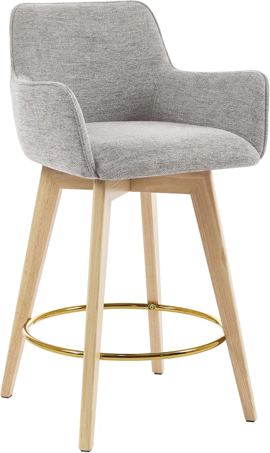 

Modern 26" Counter Height Bar Stools, Swivel Kitchen Island Tall Chairs with Back, Arm, Footrest and Solid Wood Legs, L