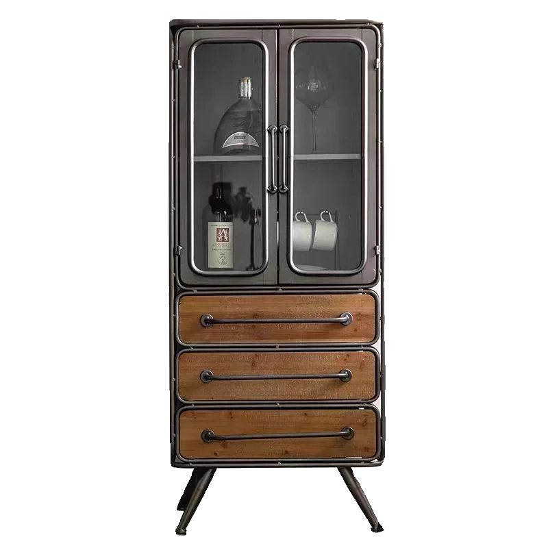 

Industrial style furniture, chest , storage, living room, small vertical , storage, solid wood wrought iron side cabinet, retro