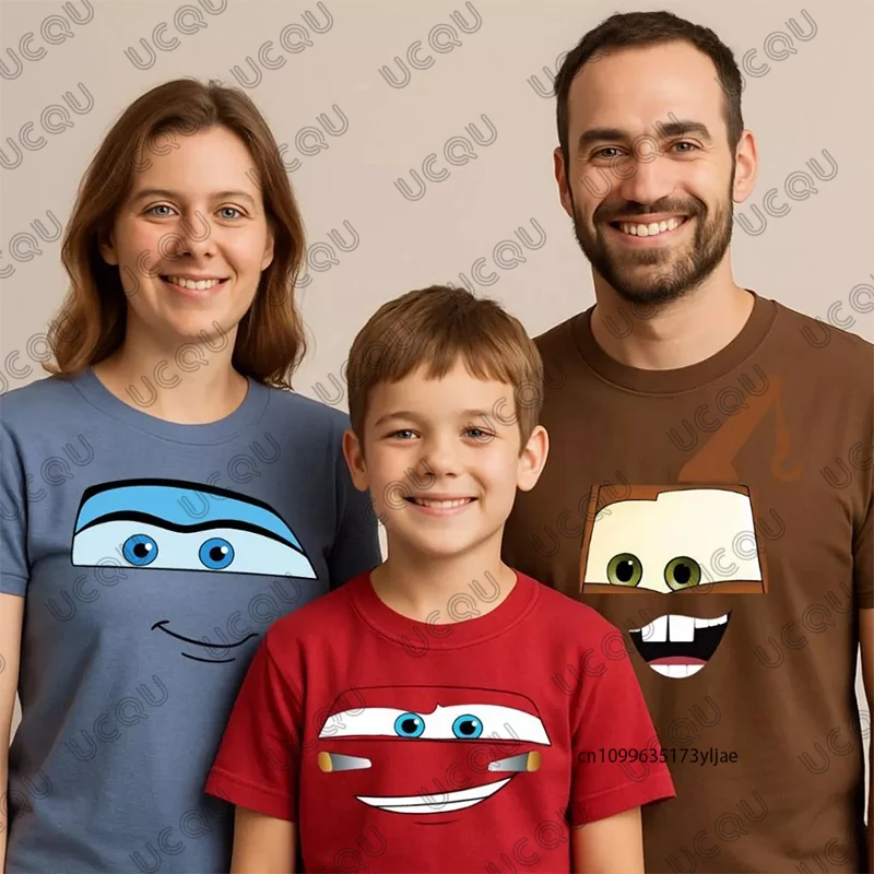 صيف جديد البرق ماكوين سيارات طباعة أبي أمي الأطفال تي شيرت قصير الأكمام تيز الوالدين والطفل ملابس عادية الاطفال/الكبار بلايز #1