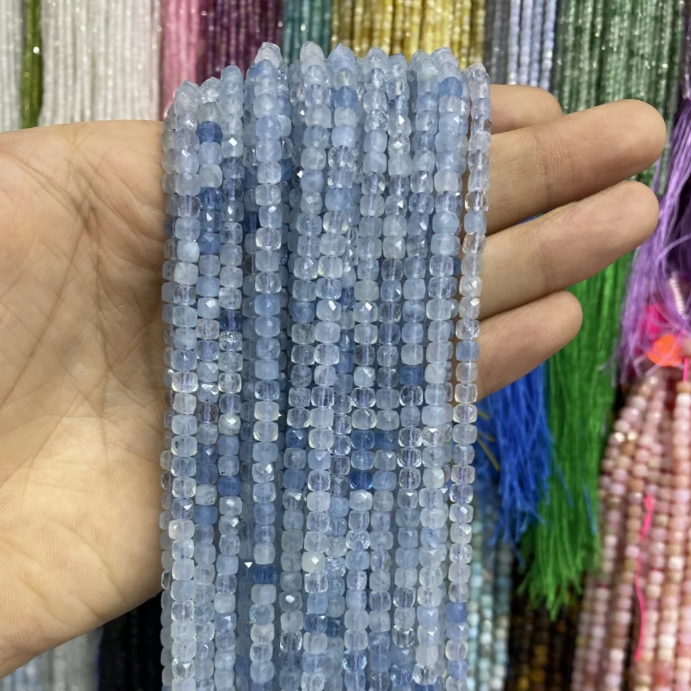 4MM Natural Aquamarine Red Coral Sapphire Amethyst Faceted Cube Beads Square Stone Bead Loose Beads Gemstone for Jewelry Making