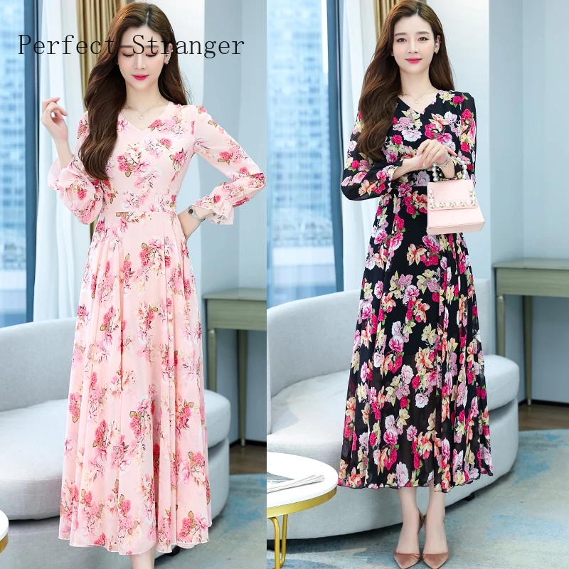 Spring Summer Dress Vestido Maxi Dresses For Women 2022 Long Sleeve Vestito Floreale Casual Chiffon Robe Vestidos De Fiesta