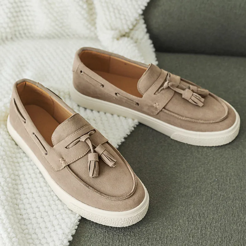 

Brand Khaki Suede Men's Loafers Tassel Fashion Leather Casual Shoes For Man Autumn Lightweight Flats Slip-on Shoes Man Moccasins