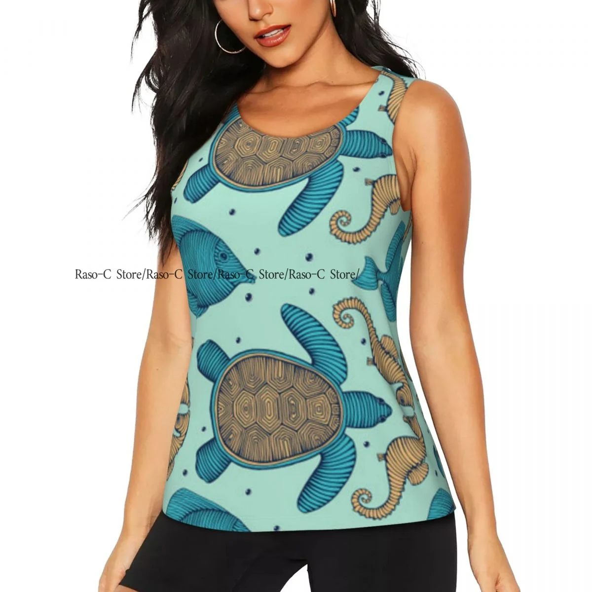 Women's Sleeveless Yoga Tank Top Vintage Sea Creatures Quick Dry Running Training Sports Vest Yoga Shirts