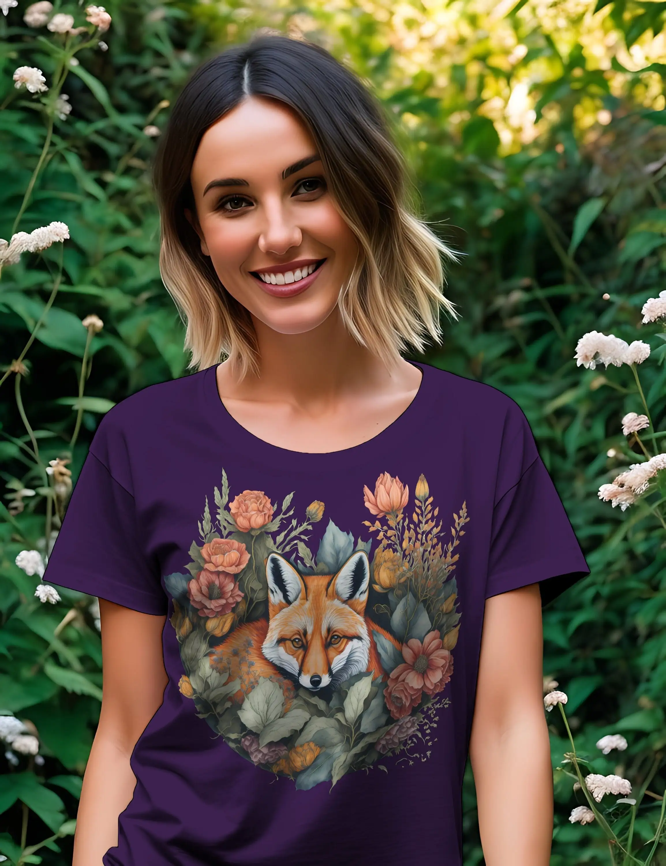 T Shirt Fuchs Und Blumen Forestcore Wald Natur Tierschutz Herbst Tierliebe Landleben Cottagecore Umwelt Naturschutz 391Apt2