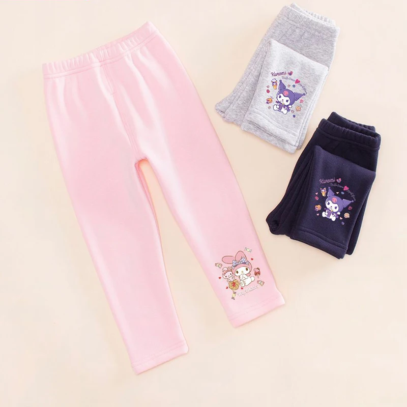 

Girly Heart Kawaii Sanrio Anime Kuromi My Melody Warm Pants Autumn Winter Baby Casual Fleece Trousers Clothes Toys for Kids