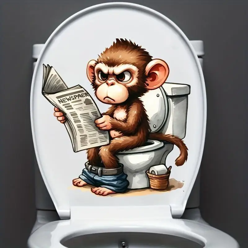 Festive Monkey Toilet Sticker Decal, Waterproof Removable Bathroom Decor, Perfect Holiday Gift Idea, Fun & Festive Design
