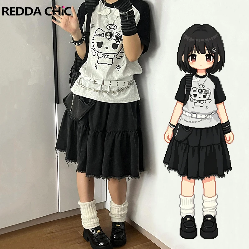 

Винтажная джинсовая юбка ReddaChic в стиле пэчворк, женская, корейская, серая, А-силуэт, с необработанным краем, с низкой талией, с оборками, длинная, в стиле карго, гранж, на каждый день