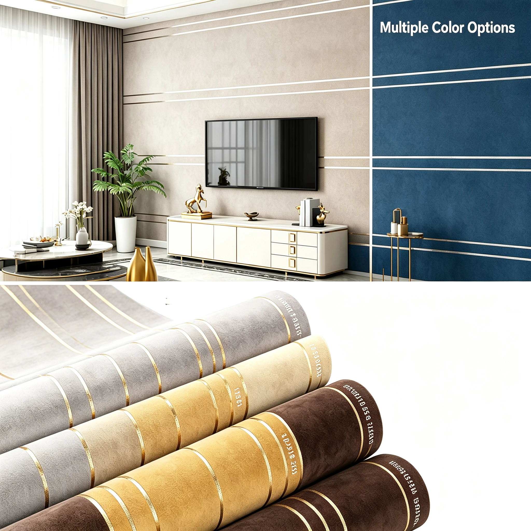 Suede Wallpaper, Nordic Geometric Striped Wall Covering, Horizontal & Vertical Stripe Wall Mural for Living Room TV Background
