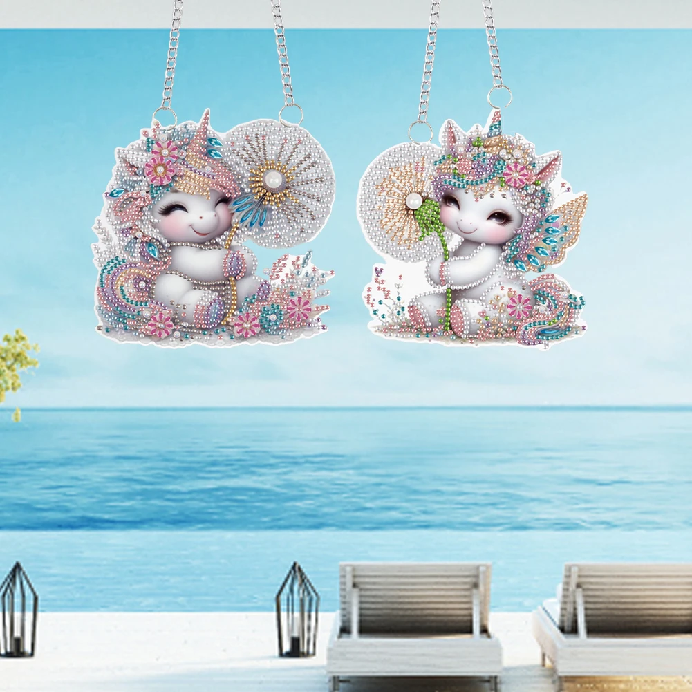 

2Pcs 2D/Flat DIY Special Shape Hanging Diamond Art Kits Diamond Painting Set Diamond Art Pendant Wall Decor for Home & Windows