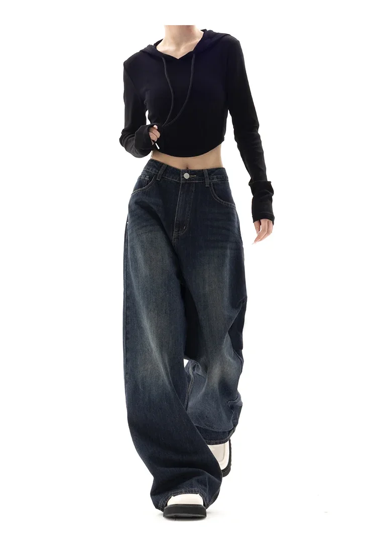 Y2K Vintage wysoki stan Harajuku spodnie luźne jeansy koreańska moda damska Grunge szerokie nogawki oversize dżinsowe spodnie ubrania damskie