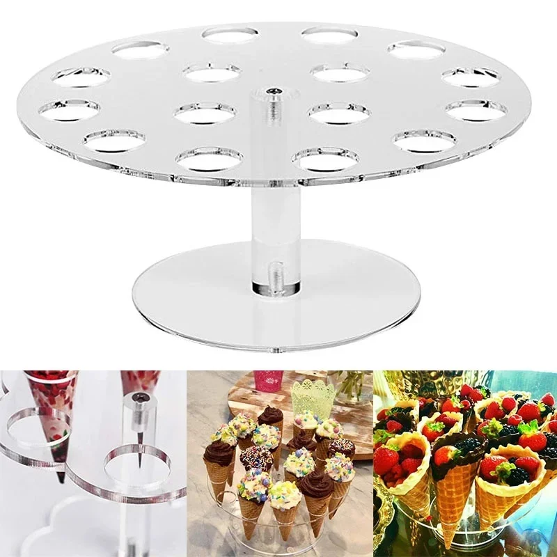 16 Holes Acrylic Transparent Ice Cream Stand Cake Cone Stand Holder Wedding Buffet Food Display Stand  Baking Kitchen Tools