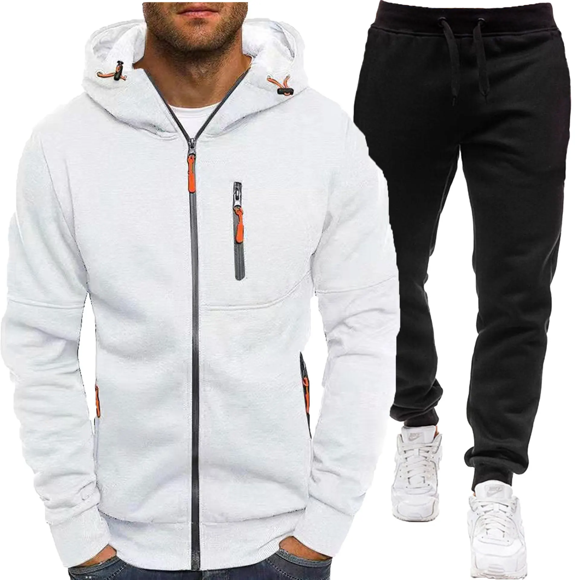 

2025 autumn and winter new men's set casual hooded sweatshirt sports pants set zipper cardigan hooded jacket
