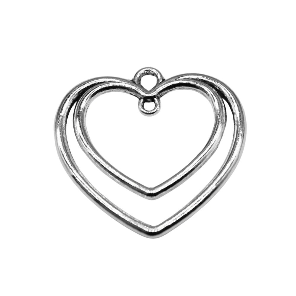 WYSIWYG 10pcs Charms 25x25mm Double Hearts Connector Charms For Jewelry Making DIY Jewelry Findings Antique Silver Color