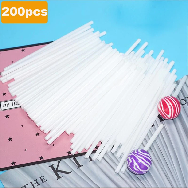 200pcs Plastic Lollipop Sticks Safe White DIY Baking Cake Tools Mold Cake Chocolate Sugar Candy Lollypop Sticks Makers Moulds