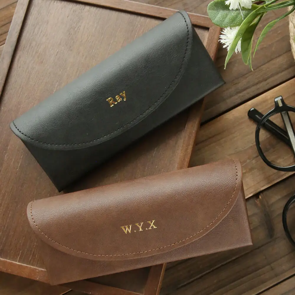 Personalized Custom Name Curved Flap Leather Eyeglasses Case Soft Pu Portable Glasses Storage Box Minimal Custom Monogram Gift