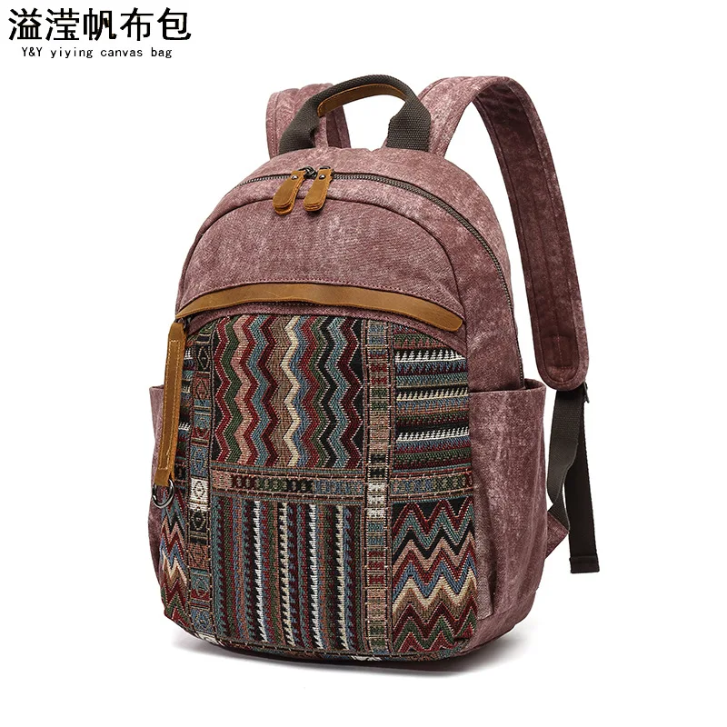 

Водонепроницаемый холщовый женский рюкзак из кожи первого слоя, дорожный рюкзак с узором в этническом стиле, модный, простой и универсальный