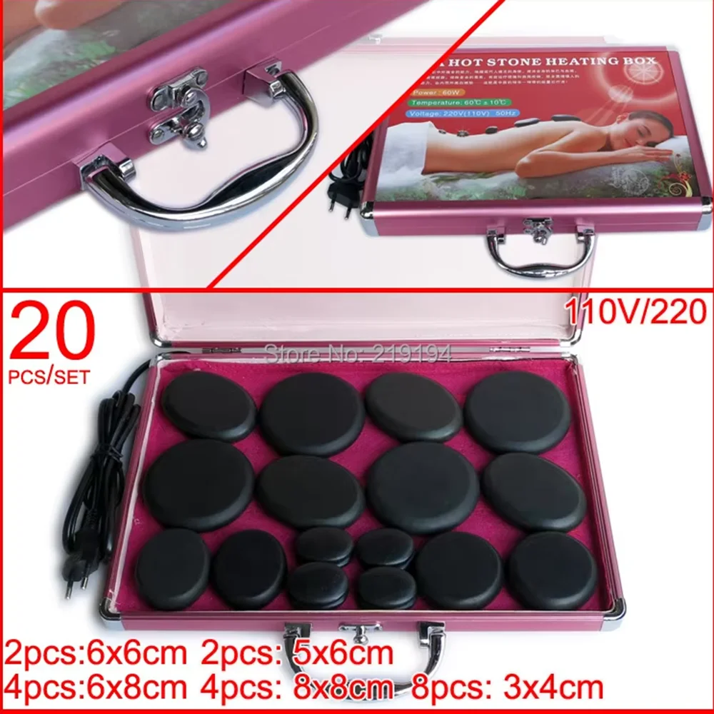 HOT! 20pcs/set body massage stone set hot stone with 220V heater box CE and ROHS