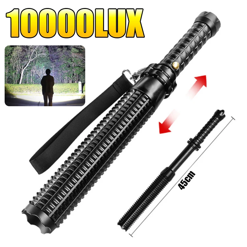 Powerful LED Flashlight Super Bright Tactical Torch Light Self Defense Baseball Bat Flashight Zoomable Baton Emergency Hand Lamp