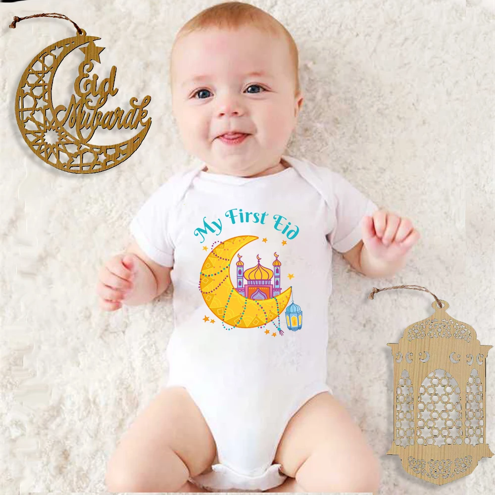 Eid Party Baby Toddler Jumpsuits Boys Girls Short Sleeve Bodysuits Ramadan My First Eid Printed Newborn Infant Clothes Outfits