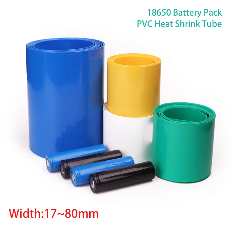 1m 18650 Lipo Battery PVC Heat Shrink Tube Pack Width 17mm ~ 80mm Insulated Film Wrap lithium Case Cable Sleeve Blue Multi