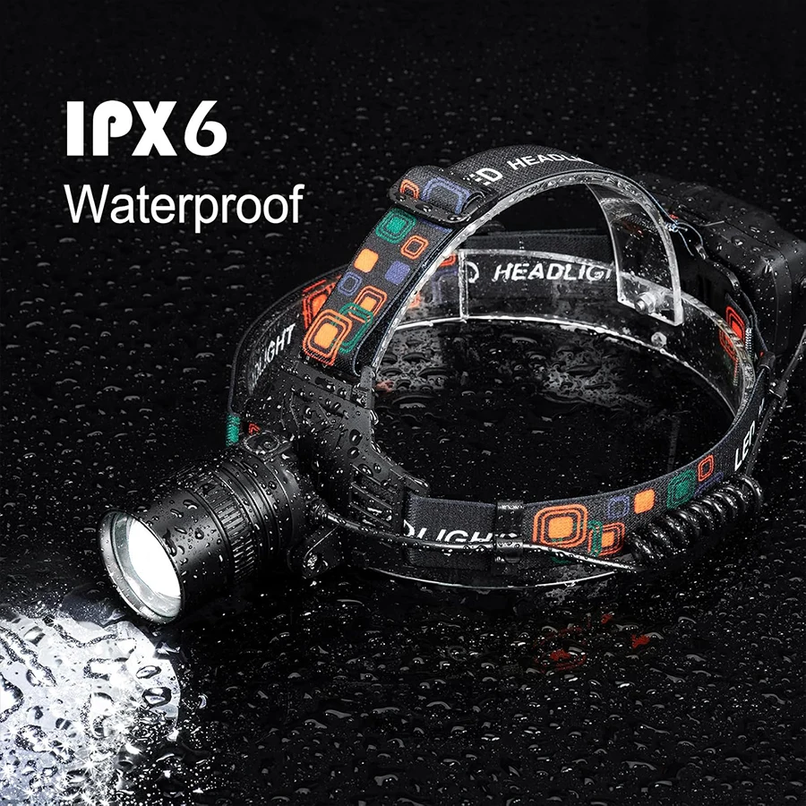 Powerful LED Headlamp Rechargeable Telescopic Zoomable Headlight Outdoor Waterproof Work Head Lamp High Lumen Head Torch