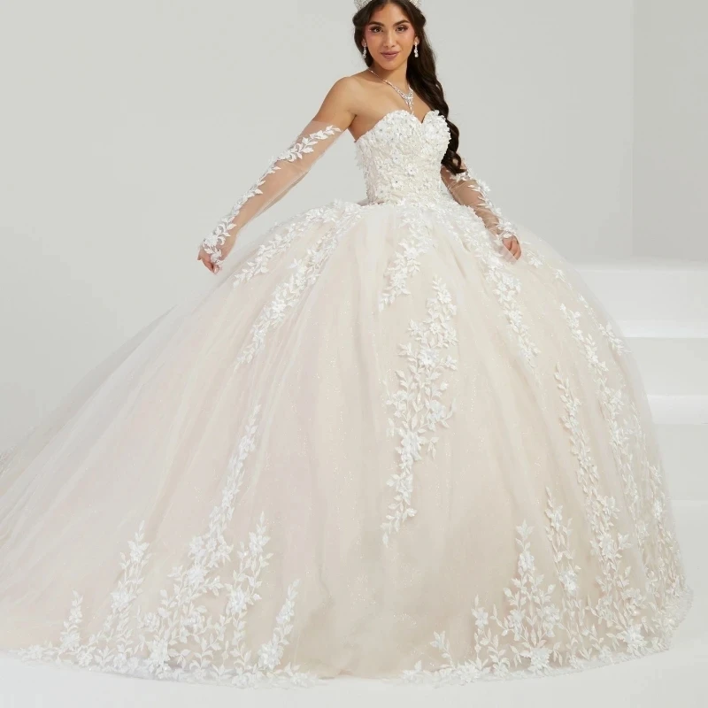 

White Off The Shoulder Quinceanera Dress Lace Applique Beading Tull Light Champagne Lining Mexican Sweet 16 Vestidos De XV 15