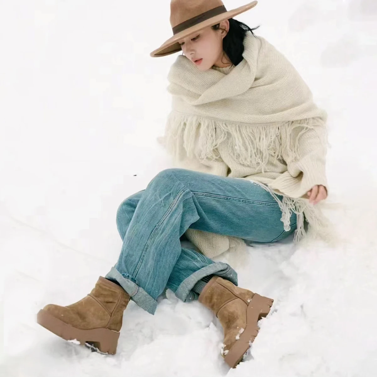 

NIGO Women's Wool Simple Snow Shoes Autumn And Winter Fashionable Elegant Chic High Quality Casual Shoes #NGSH1452