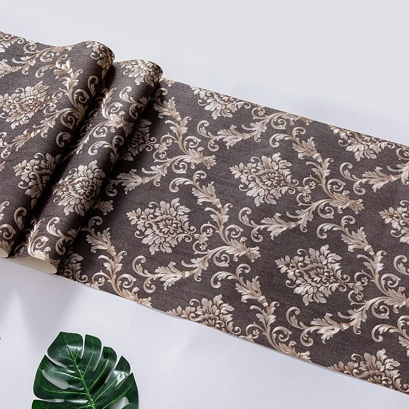 Dark Brown Green European Style Floral Wallpaper Relief Texture Background Wall Papers Restaurant Living Room Metope Sticker