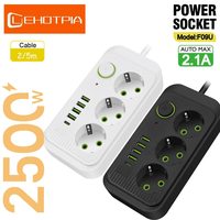 5m EU Plug AC Outlets Multitap Socket Extension Cord Electrical Power Strip With USB Type C Fast Charging Network Filter Adapter