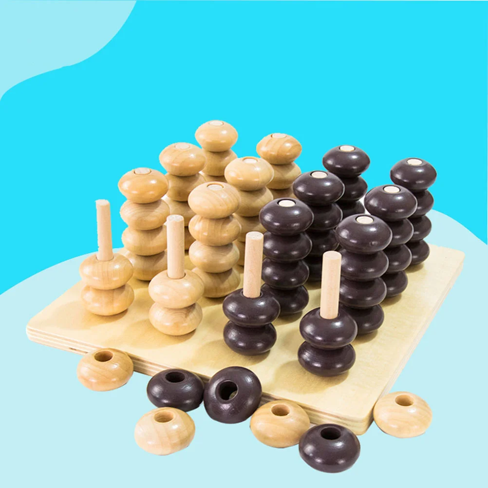 1 Set 3D Wood Chess Game Four in a Row Wooden Bead Chess Digital Early Educational for Children Adults
