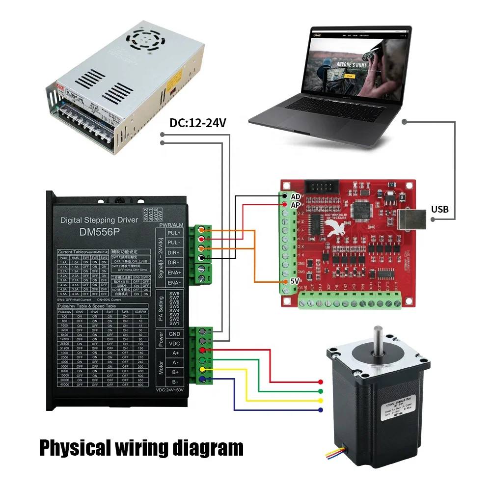 Les jeux de pilotes HLTNC DM556P peuvent correspondre aux moteurs Nema 23 57, alimentation 350w, carte d'interface à 4 axes, Terminal de connexion de débogueur