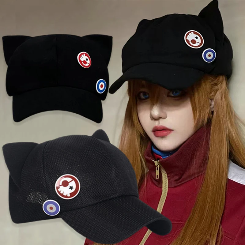 Japanese Shikinami Asuka Rangure Cat Ear EVA Hat Girls Cute Cap Anime Baseball Caps Cosplay Langley Soryu Accessories Party