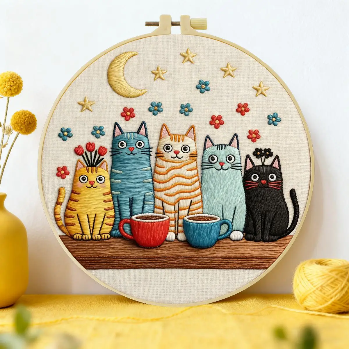 1 Stück 20X20CM/15X15CM 7,87/6,3 Zoll Niedliches Katzen-Stickerei-Starter-Kit DIY-Kit DIY-Stickerei-Set Handarbeiten Nadelkunst Nähkunst – Detail 1
