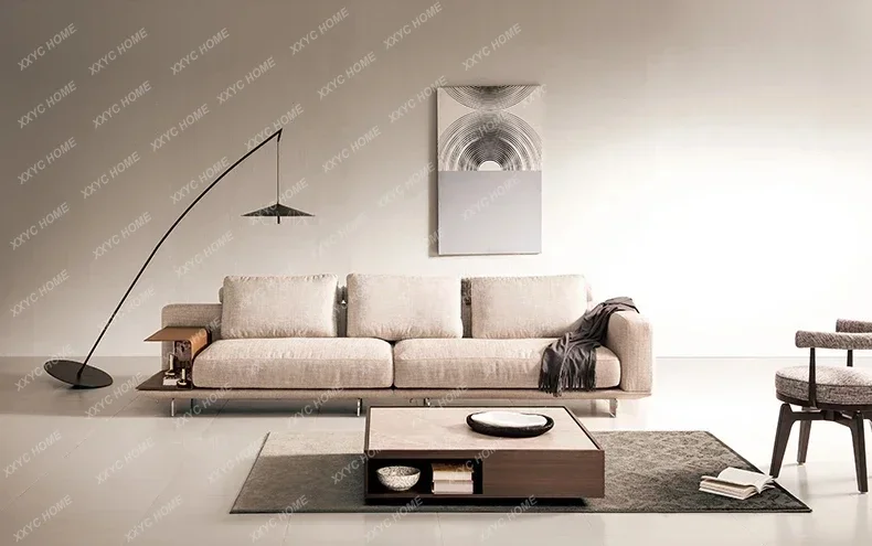 

A Italian minimalist cotton and linen fabric sofa straight row living room high sense light luxury