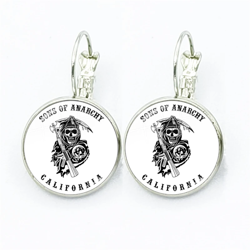 أبناء الفوضى شعار القرط رمز الحرية استرخى أقراط أقراط الموضة ، جديد الزجاج كابوشون سيدة أقراط مجوهرات #2