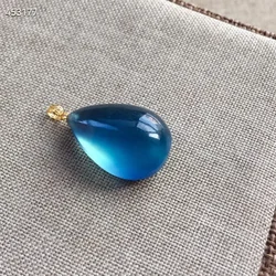 Genuine Natural Ice Blue Aquamarine Oval Pendant 26x16mm Women Man Love Clear Aquamarine 18K Gold Necklace AAAAA