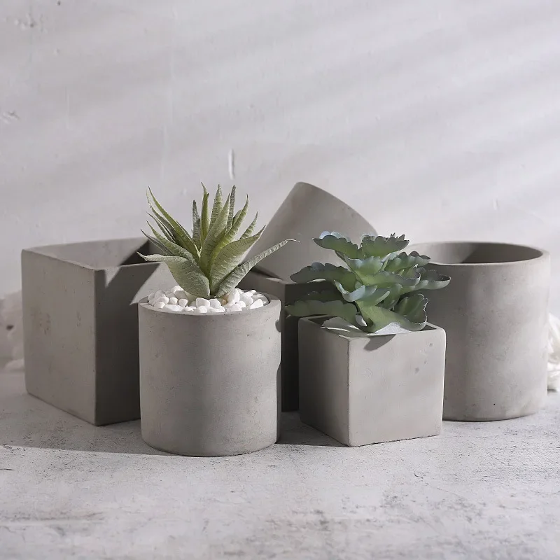 Simple Cement Planting Pot Home Decoration Square Flowerpot Small Vase Garden Plant Accessories Nordic Style Plant Pots Tabletop