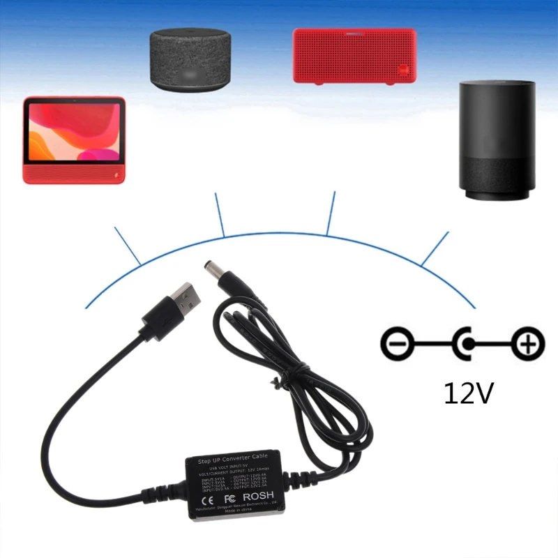 USB to DC Converter Cable 5V to 12V Adjustable Voltages Booster Line for 12V LED Lamp Bluetooth-compatible Speaker K1KF