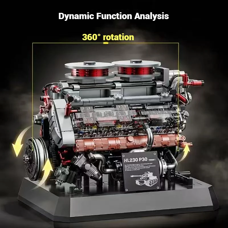 95008 제2차 세계 대전 타이거 탱크 엔진 모델 조립, DIY 장난감 블록 탱크 엔진 데스크탑 장식품, 어린이 생일 선물