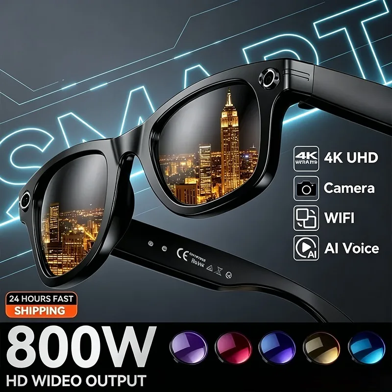 

Умные очки 4K 200W с камерой и ИИ, меняющие цвет, для перевода речи, фото- и видеозаписи, водонепроницаемые, с функцией звонков, умные солнцезащитные очки